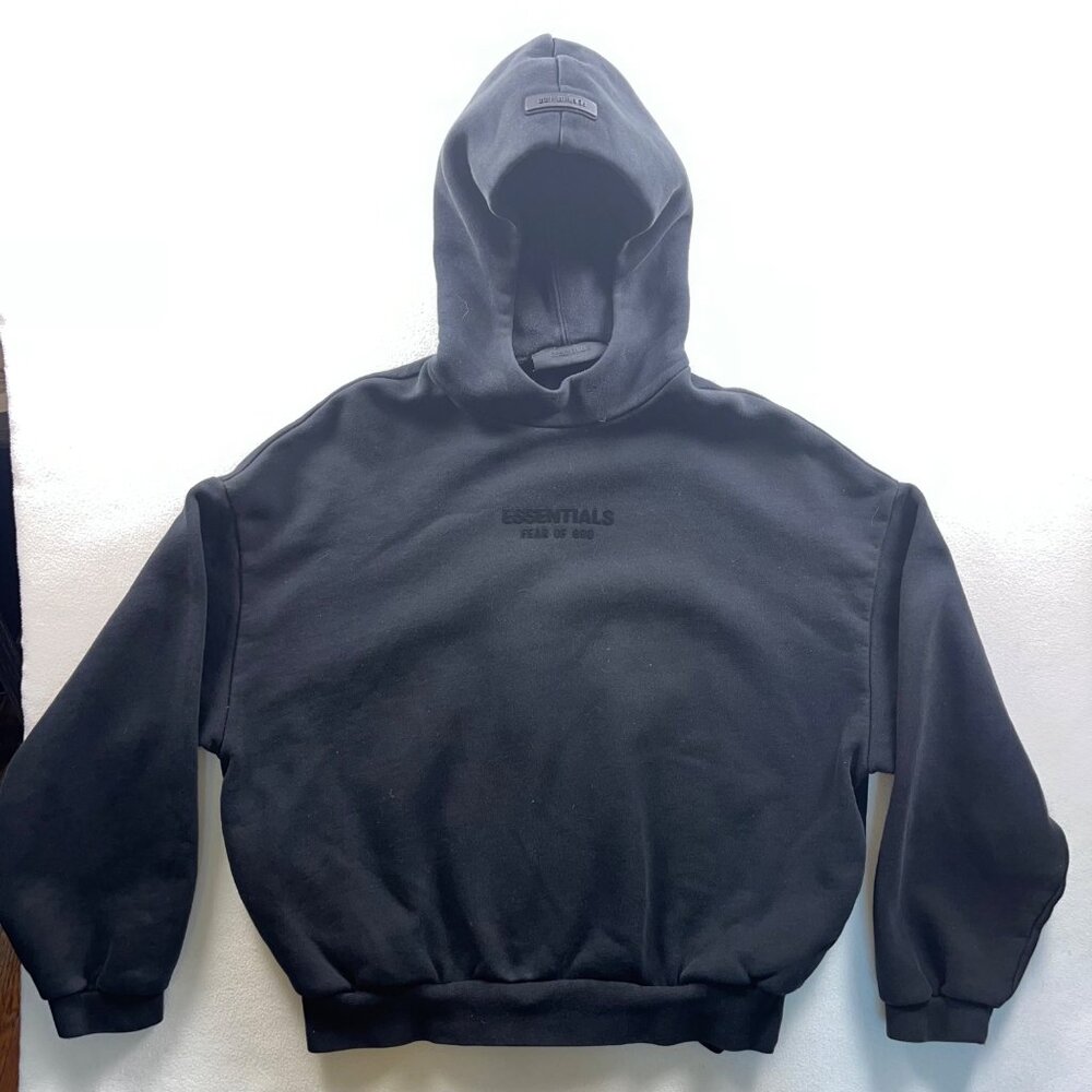 Fear Of God Essentials Black Hoodie Pullover Sweatshirt Oversized Fit S Cotton B